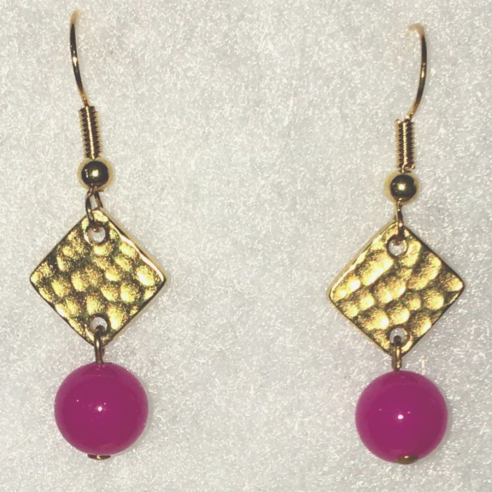 "Don't Ask" Dangling Magenta and Gold Earrings